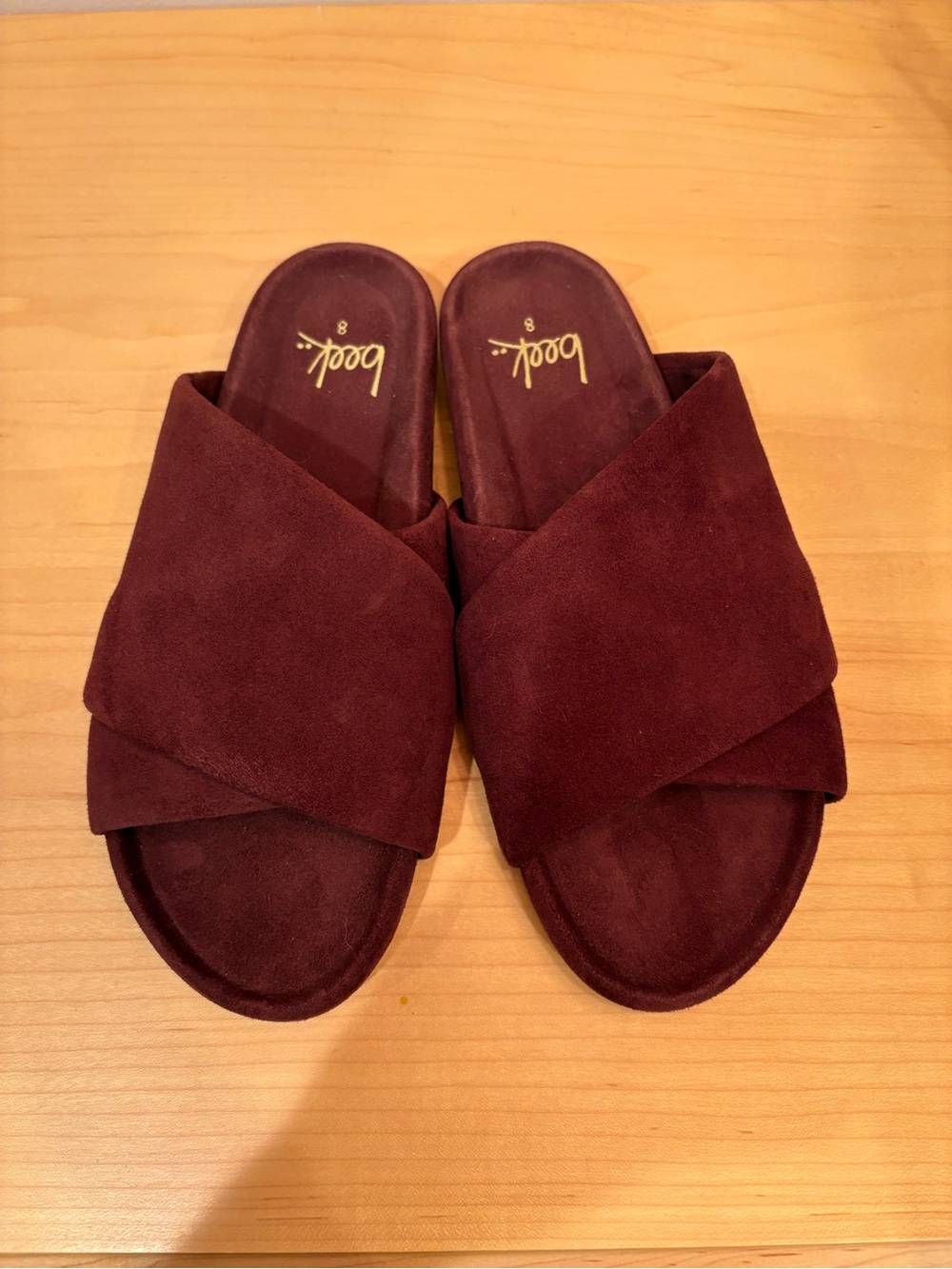 beek Burgundy Suede Cross-Band Slide Mules